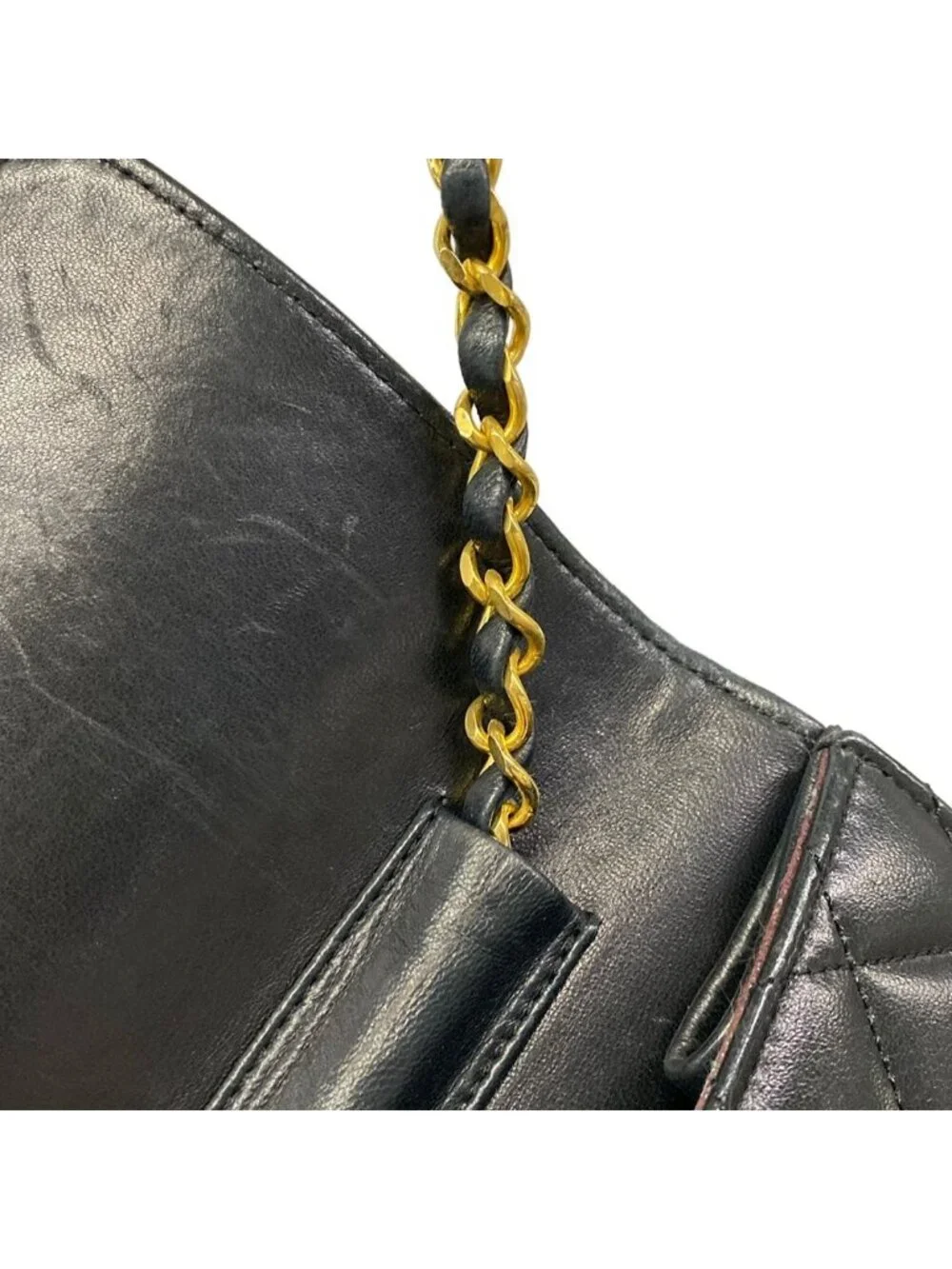 Chanel Shoulder Bag Single Flap Quilted Black Gold Chain Push Lock Lambskin